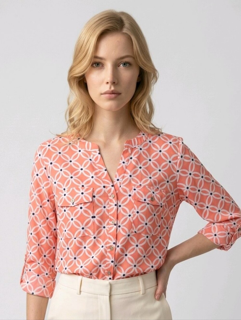 Notations Coral Geometric Button-Down Shirt